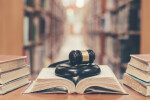 Judge gavel on library book